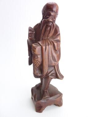 Vintage Chinese Carved Wood Shou Lao Statue God of Longevity Figure Asian Decor
